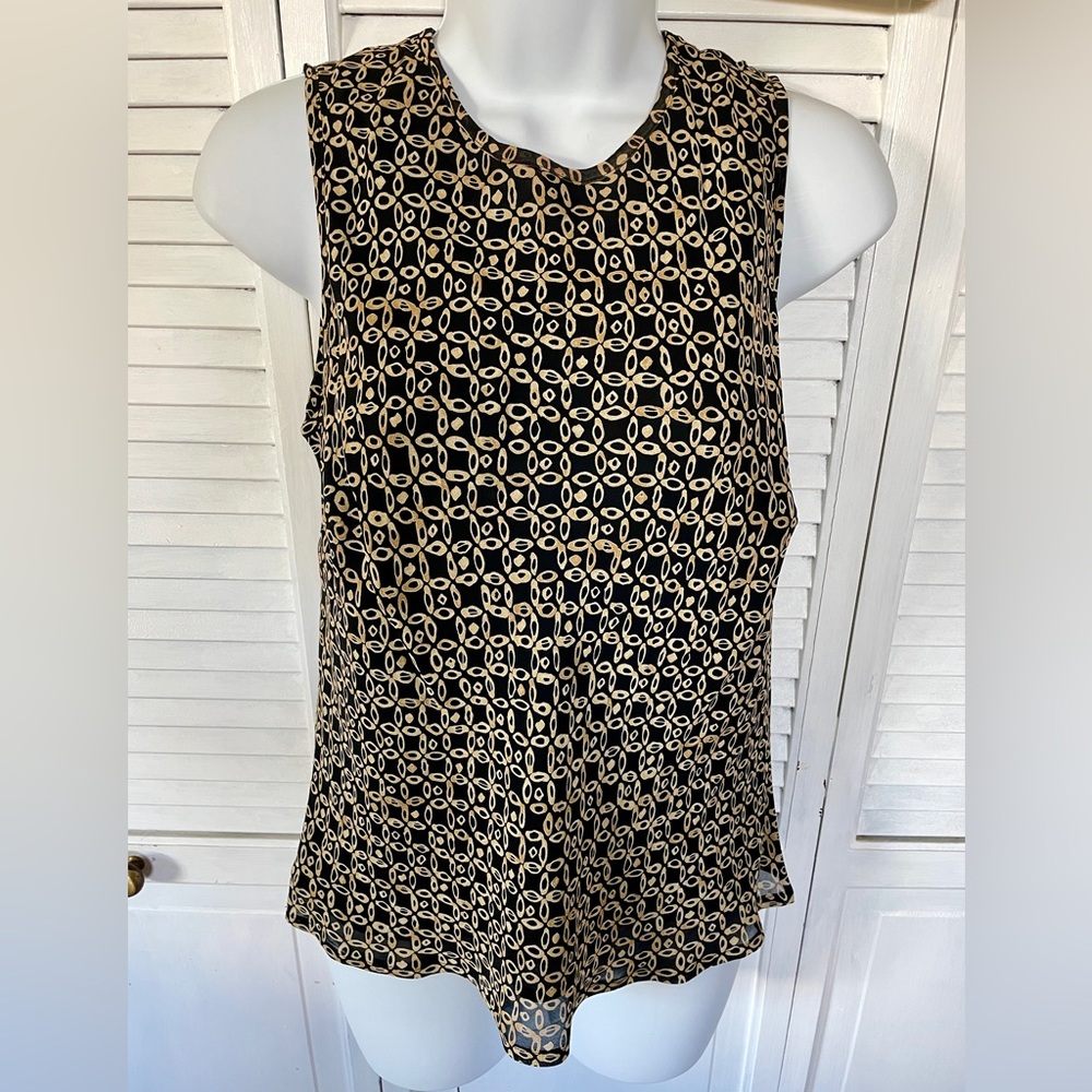Ann Taylor Sleeveless Top Black & Gold Size 2